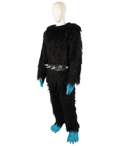 HPO Adult Full-Body Black and Blue Furry Monster Costume & Bundle Set with Head Mask | Perfect for Halloween| Flame-retardant Synthetic Fabric
