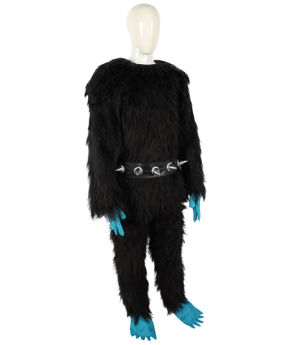 HPO Adult Full-Body Black and Blue Furry Monster Costume & Bundle Set with Head Mask | Perfect for Halloween| Flame-retardant Synthetic Fabric