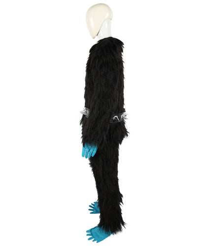 HPO Adult Full-Body Black and Blue Furry Monster Costume & Bundle Set with Head Mask | Perfect for Halloween| Flame-retardant Synthetic Fabric