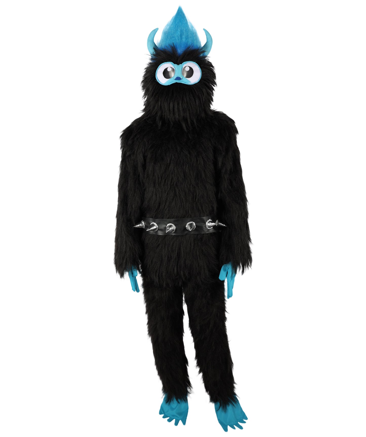 HPO Adult Full-Body Black and Blue Furry Monster Costume & Bundle Set with Head Mask | Perfect for Halloween| Flame-retardant Synthetic Fabric