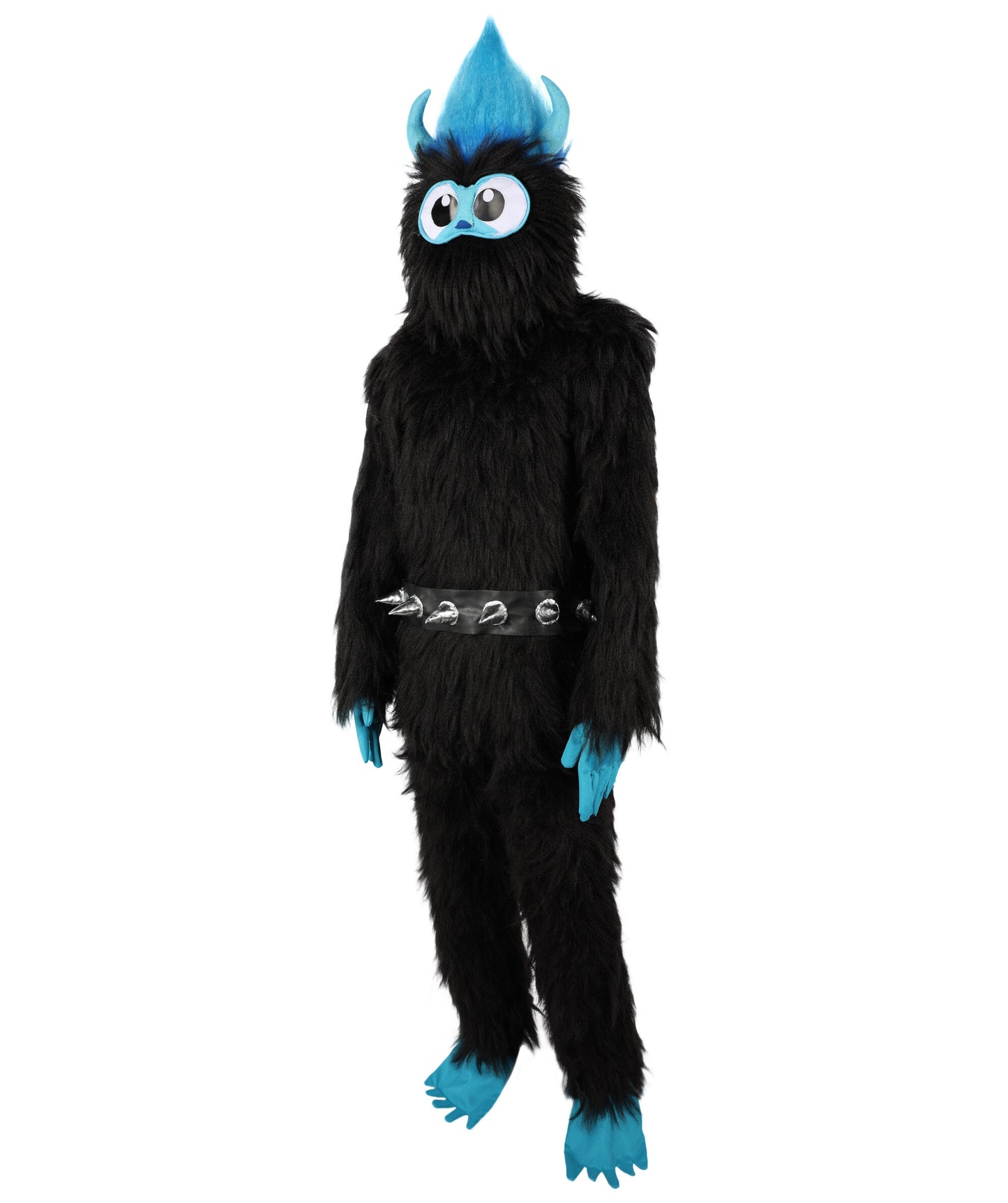 HPO Adult Full-Body Black and Blue Furry Monster Costume & Bundle Set with Head Mask | Perfect for Halloween| Flame-retardant Synthetic Fabric