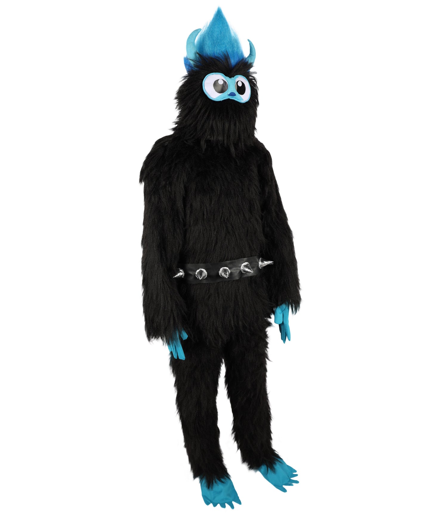 HPO Adult Full-Body Black and Blue Furry Monster Costume & Bundle Set with Head Mask | Perfect for Halloween| Flame-retardant Synthetic Fabric