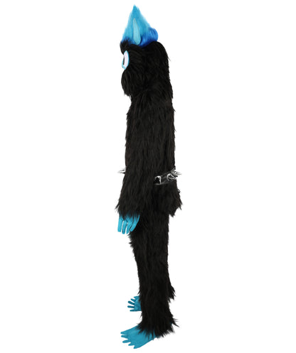 HPO Adult Full-Body Black and Blue Furry Monster Costume & Bundle Set with Head Mask | Perfect for Halloween| Flame-retardant Synthetic Fabric