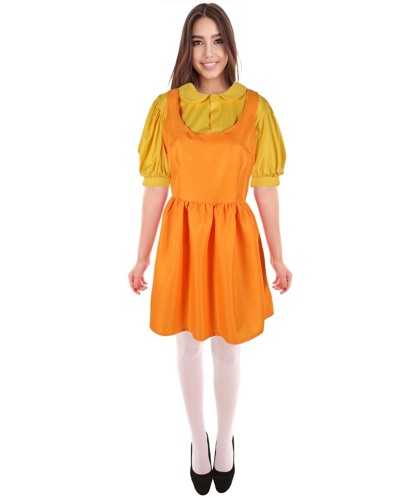 HPO Adult Women K-Drama Survival Game TV Show Giant Doll Orange Costume| Ideal for Cosplay Halloween & Themed Parties | Flame-retardant Synthetic Fabric