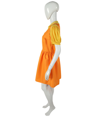HPO Adult Women K-Drama Survival Game TV Show Giant Doll Orange Costume| Ideal for Cosplay Halloween & Themed Parties | Flame-retardant Synthetic Fabric