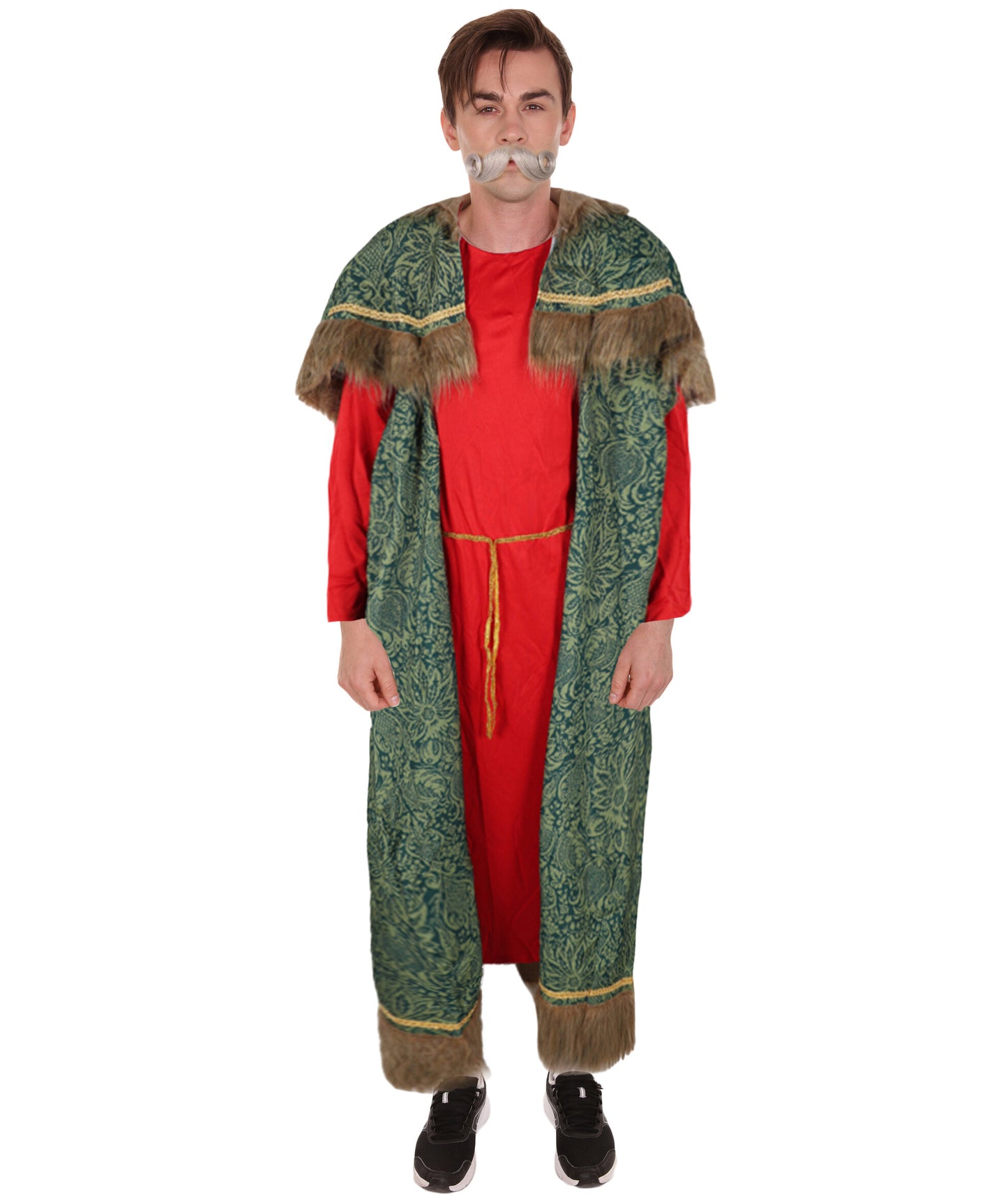 Men’s Classic Santa Claus Costume & Mustache Set | Festive Red Velvet Outfit with Faux Fur Trim | Complete Holiday Bundle for Christmas Celebrations & Events