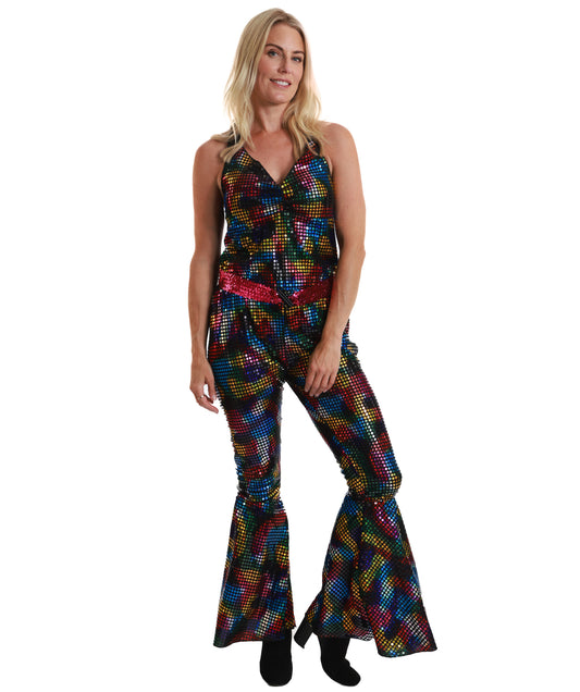 HPO Women’s Retro Sparkle Disco Dress | Sequin & Jersey 70’s Inspired Party Costume | Shimmer Outfit for Halloween, Themed Events & Stage Performances