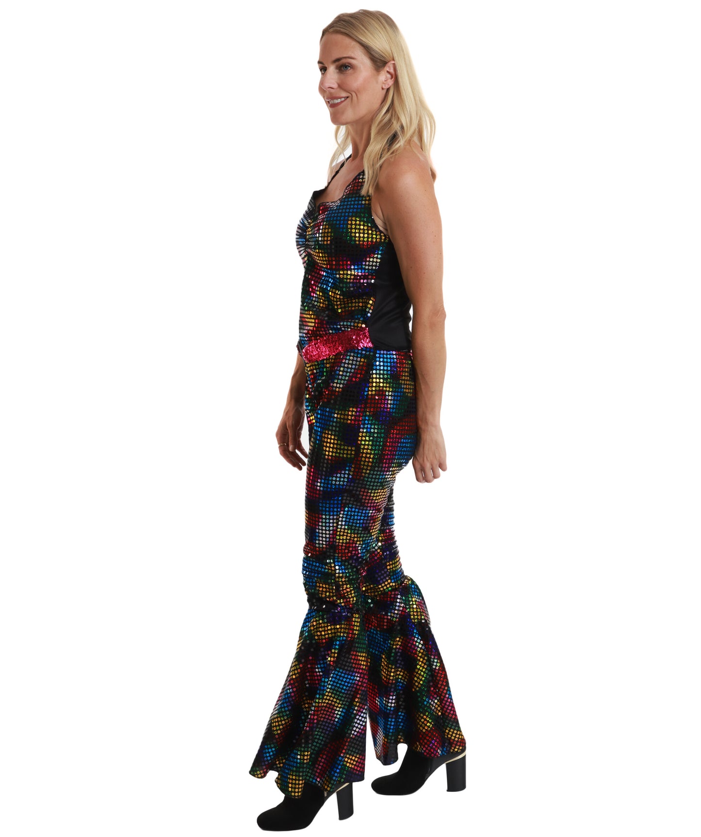 HPO Women’s Retro Sparkle Disco Dress | Sequin & Jersey 70’s Inspired Party Costume | Shimmer Outfit for Halloween, Themed Events & Stage Performances