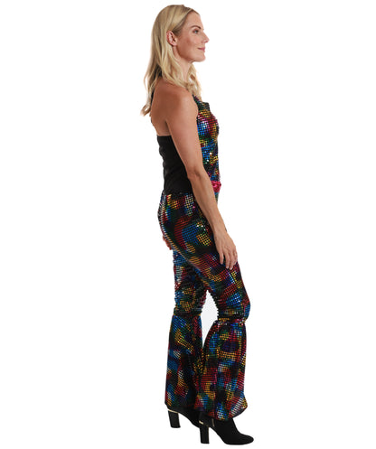 HPO Women’s Retro Sparkle Disco Dress | Sequin & Jersey 70’s Inspired Party Costume | Shimmer Outfit for Halloween, Themed Events & Stage Performances