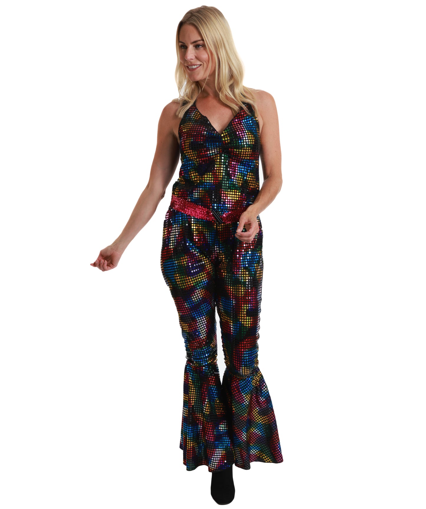 HPO Women’s Retro Sparkle Disco Dress | Sequin & Jersey 70’s Inspired Party Costume | Shimmer Outfit for Halloween, Themed Events & Stage Performances