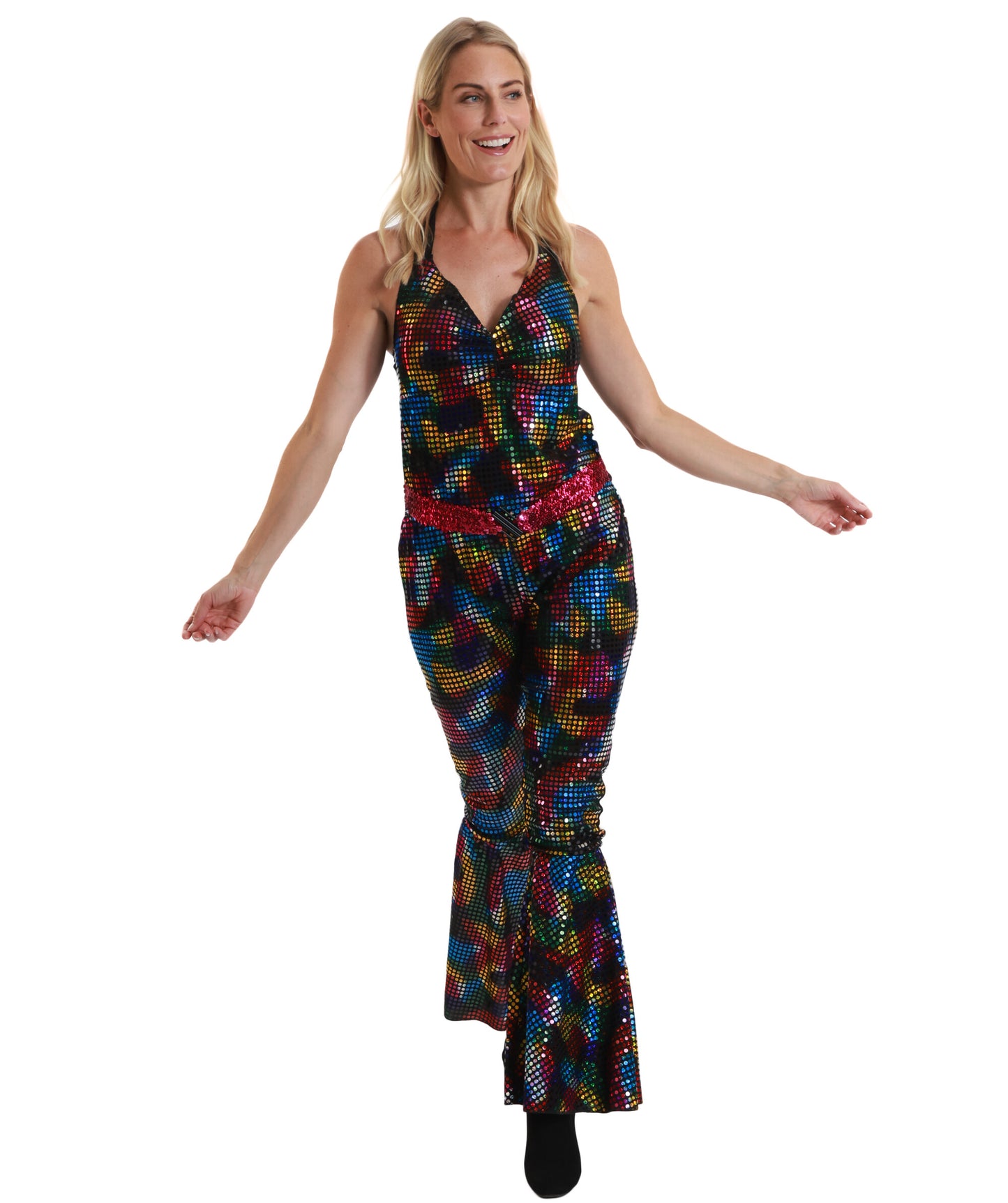 HPO Women’s Retro Sparkle Disco Dress | Sequin & Jersey 70’s Inspired Party Costume | Shimmer Outfit for Halloween, Themed Events & Stage Performances