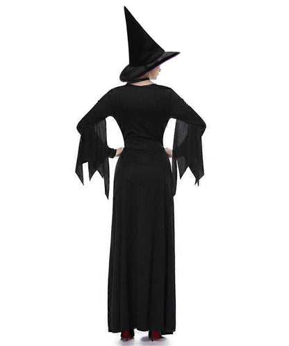 HPO Adult Women's Classic Witch Black and Purple Costume | Layered Dress with Pointed Hat and Waist Belt | Classic Witch Outfit for Halloween Costume Roleplay & Themed Events