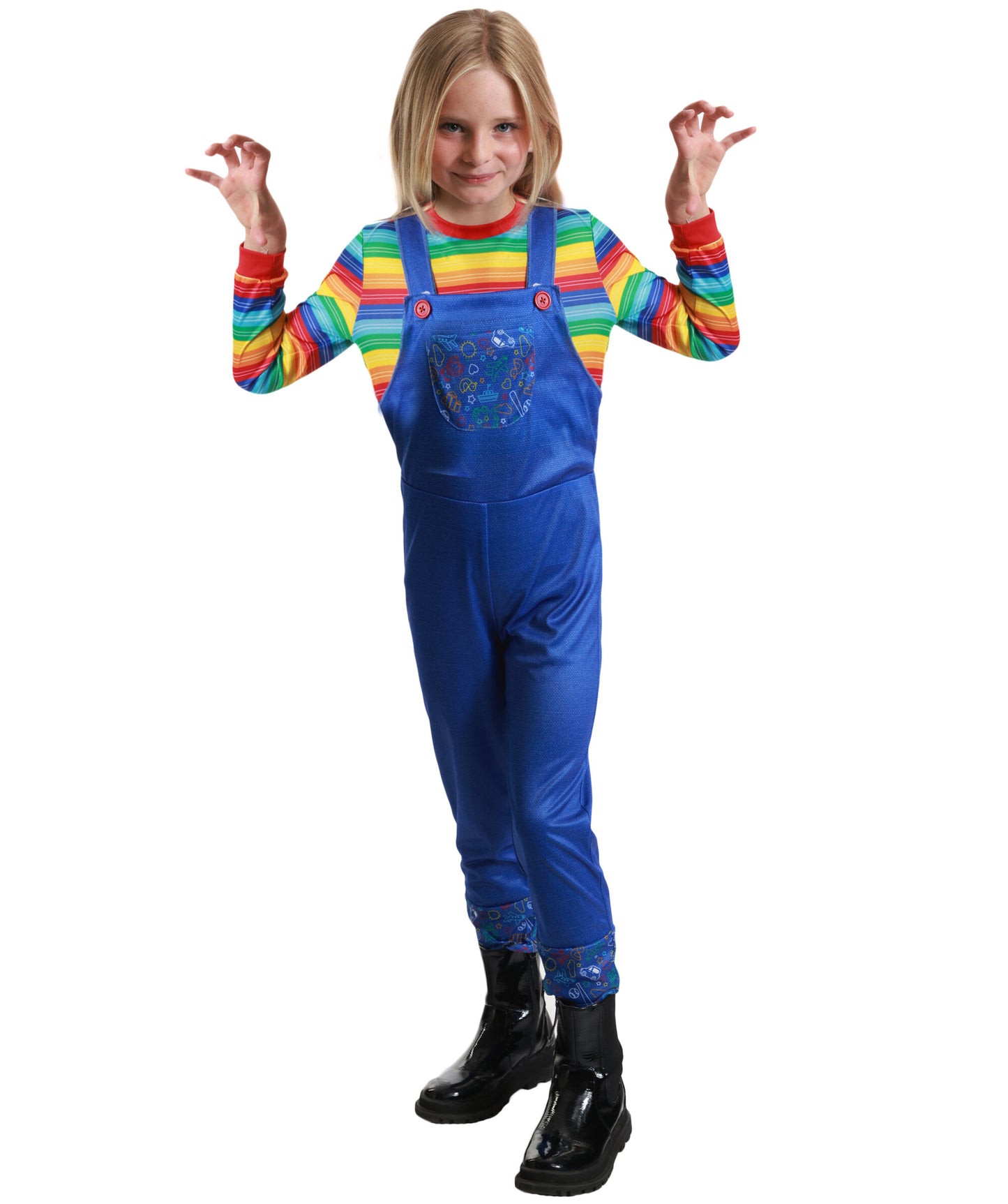 HPO Teen Evil Doll Multiple Costume | Ragged Dress with Doll Makeup Accessories | Creepy Doll Outfit for Halloween Costume Roleplay & Themed Events