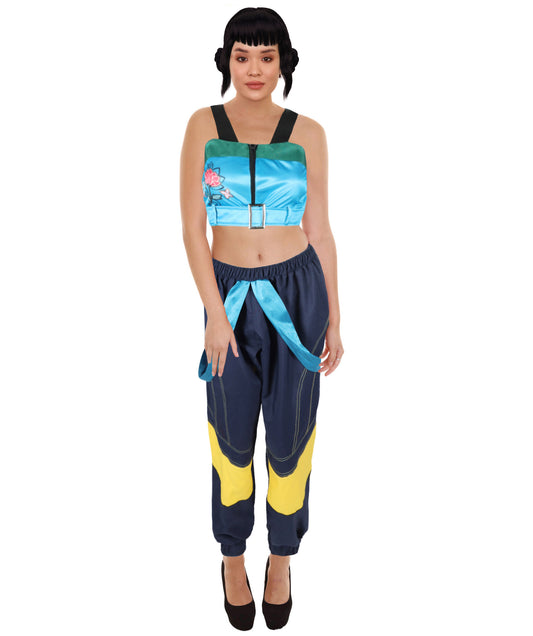 HPO Women's K-Pop Demon Hunter Costume Set with Wig | Transform into a Futuristic Pop Star Heroine | Ideal for Halloween and Cosplay