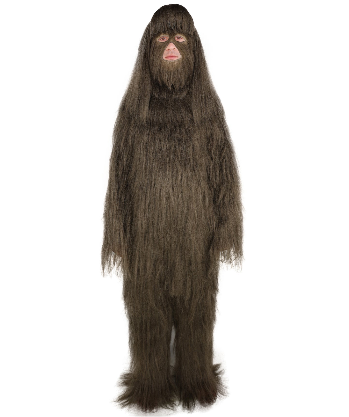 HPO Unisex Extreme Hairy Person Costume, Mask and Bundle - Full-Body Hair Suit Extra-Long Ash Brown Costume Wig for Halloween, Cosplay & Parties