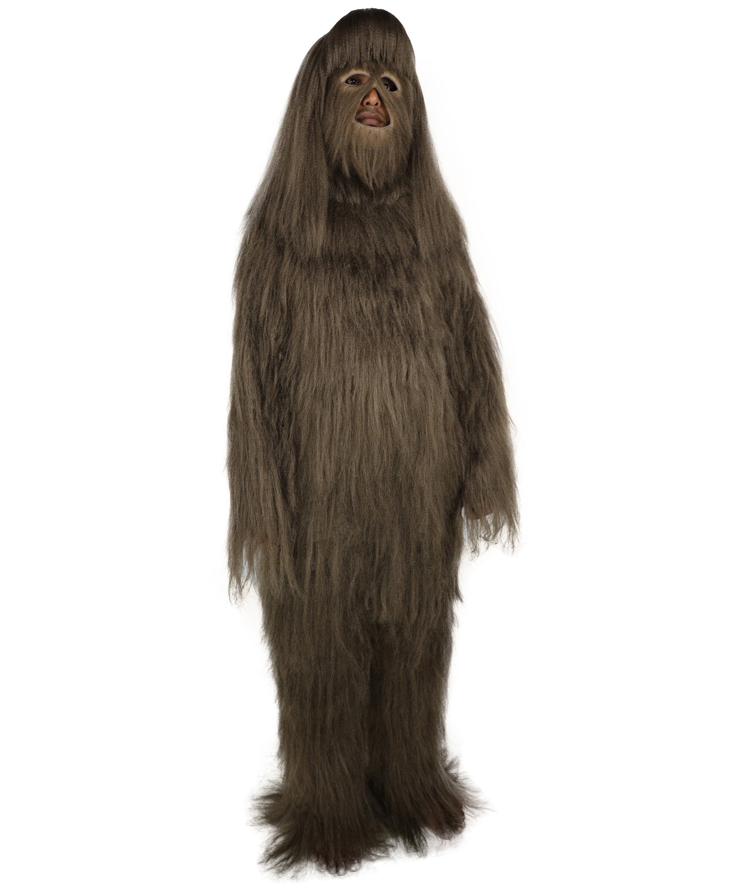 HPO Unisex Extreme Hairy Person Costume, Mask and Bundle - Full-Body Hair Suit Extra-Long Ash Brown Costume Wig for Halloween, Cosplay & Parties