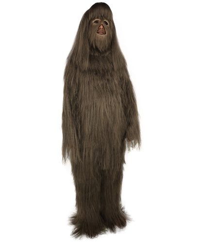 HPO Unisex Extreme Hairy Person Costume, Mask and Bundle - Full-Body Hair Suit Extra-Long Ash Brown Costume Wig for Halloween, Cosplay & Parties