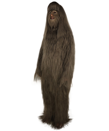 HPO Unisex Extreme Hairy Person Costume, Mask and Bundle - Full-Body Hair Suit Extra-Long Ash Brown Costume Wig for Halloween, Cosplay & Parties