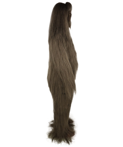 HPO Unisex Extreme Hairy Person Costume, Mask and Bundle - Full-Body Hair Suit Extra-Long Ash Brown Costume Wig for Halloween, Cosplay & Parties