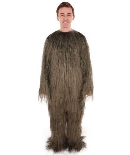 HPO Unisex Extreme Hairy Person Costume, Mask and Bundle - Full-Body Hair Suit Extra-Long Ash Brown Costume Wig for Halloween, Cosplay & Parties