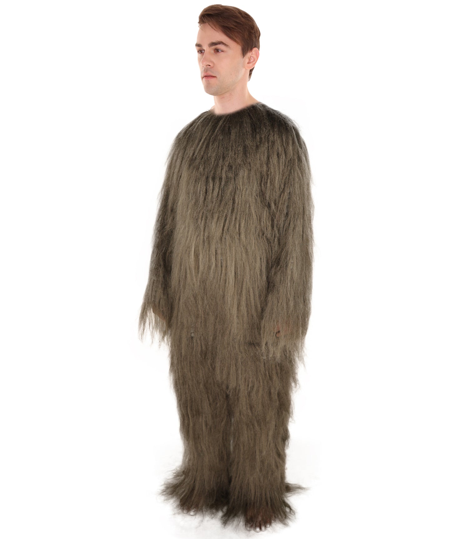 HPO Unisex Extreme Hairy Person Costume, Mask and Bundle - Full-Body Hair Suit Extra-Long Ash Brown Costume Wig for Halloween, Cosplay & Parties