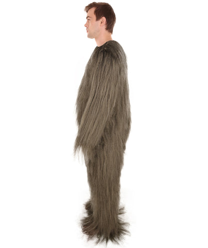 HPO Unisex Extreme Hairy Person Costume, Mask and Bundle - Full-Body Hair Suit Extra-Long Ash Brown Costume Wig for Halloween, Cosplay & Parties
