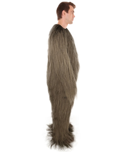 HPO Unisex Extreme Hairy Person Costume, Mask and Bundle - Full-Body Hair Suit Extra-Long Ash Brown Costume Wig for Halloween, Cosplay & Parties
