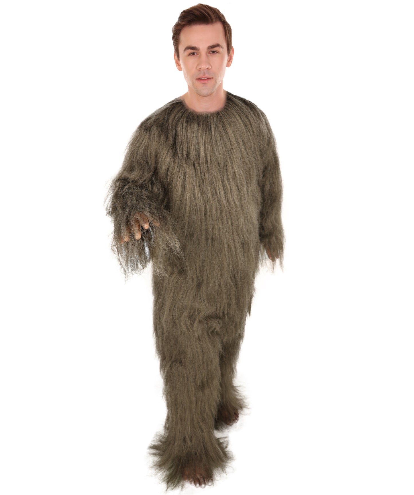 HPO Unisex Extreme Hairy Person Costume, Mask and Bundle - Full-Body Hair Suit Extra-Long Ash Brown Costume Wig for Halloween, Cosplay & Parties