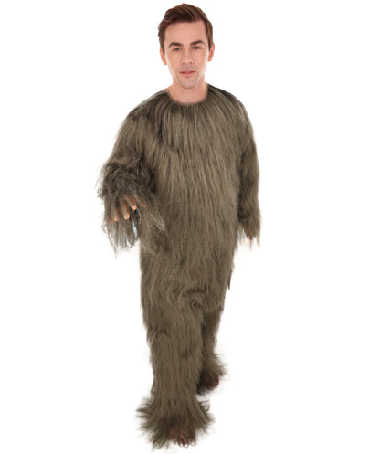 HPO Unisex Extreme Hairy Person Costume, Mask and Bundle - Full-Body Hair Suit Extra-Long Ash Brown Costume Wig for Halloween, Cosplay & Parties