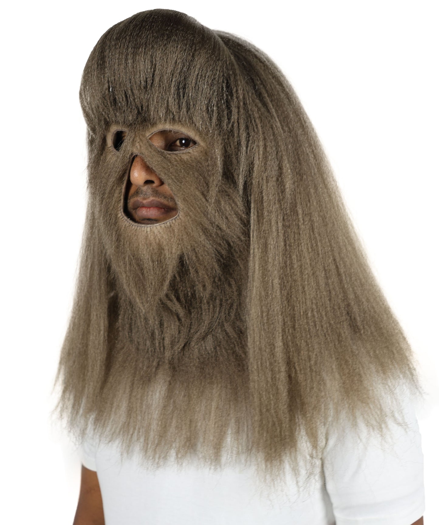 HPO Unisex Extreme Hairy Person Costume, Mask and Bundle - Full-Body Hair Suit Extra-Long Ash Brown Costume Wig for Halloween, Cosplay & Parties