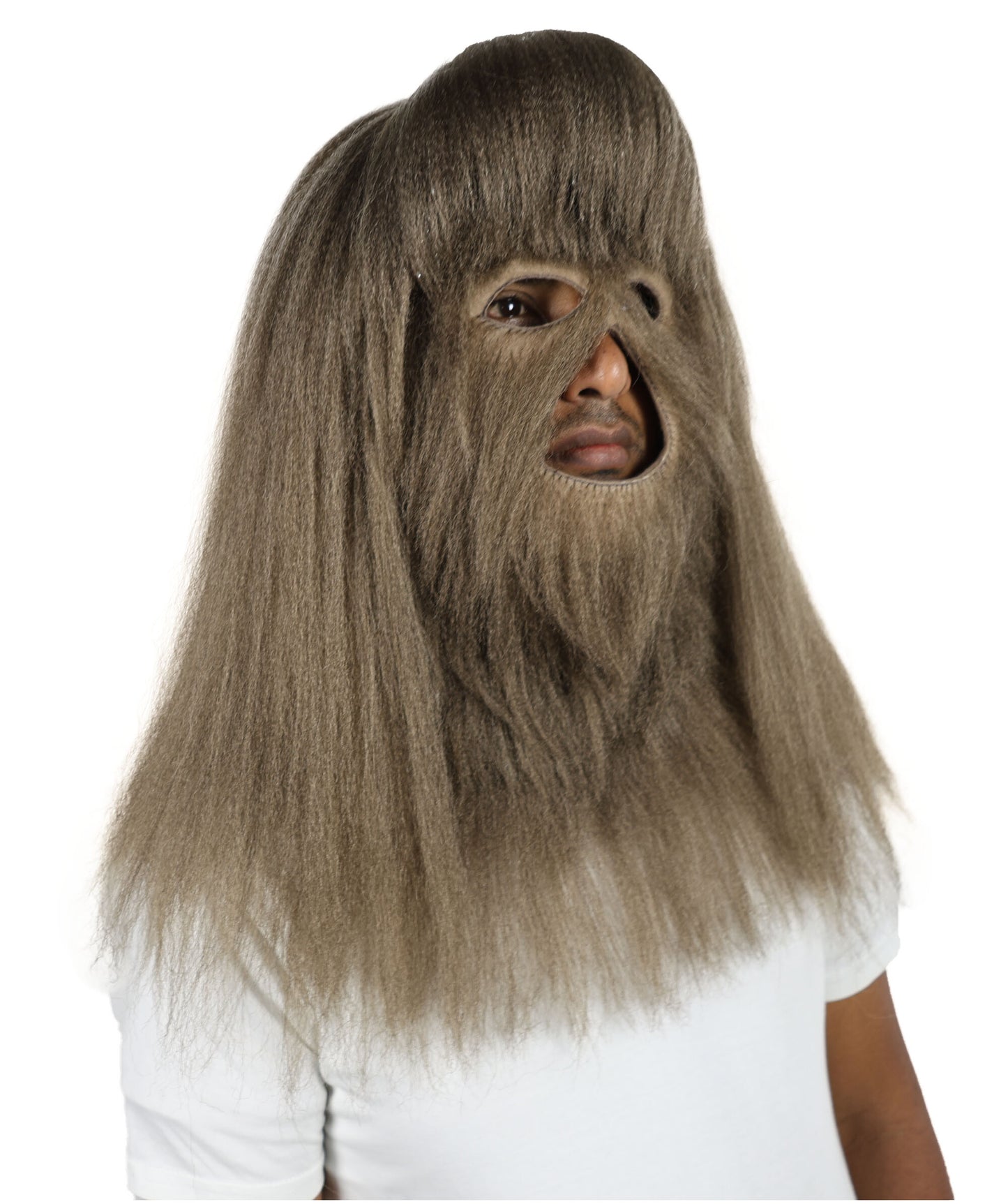 HPO Unisex Extreme Hairy Person Costume, Mask and Bundle - Full-Body Hair Suit Extra-Long Ash Brown Costume Wig for Halloween, Cosplay & Parties