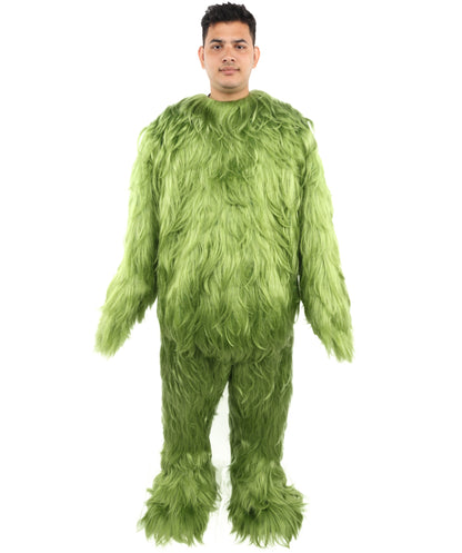 HPO Adult Unisex Banana Leaf  Furry Monster Grinch Costume | Christmas Santa Costume | Full-Body Fur Outfit with Long Fluffy Fabric | Ideal for Halloween, Cosplay & Party Events