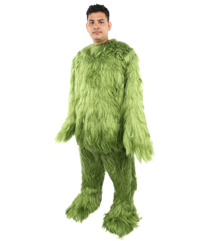 HPO Adult Unisex Banana Leaf  Furry Monster Grinch Costume | Christmas Santa Costume | Full-Body Fur Outfit with Long Fluffy Fabric | Ideal for Halloween, Cosplay & Party Events