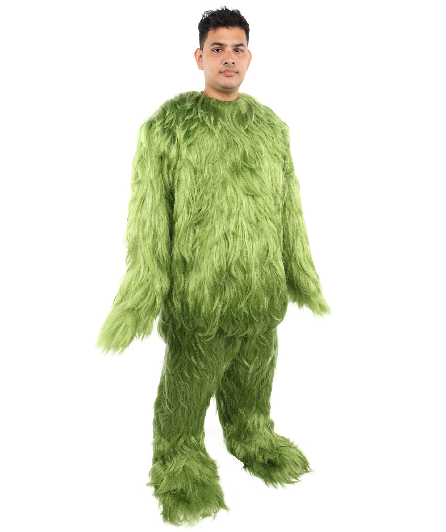 HPO Adult Unisex Banana Leaf  Furry Monster Grinch Costume | Christmas Santa Costume | Full-Body Fur Outfit with Long Fluffy Fabric | Ideal for Halloween, Cosplay & Party Events