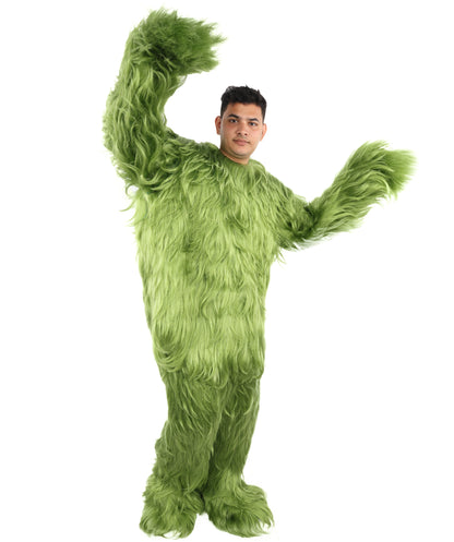 HPO Adult Unisex Banana Leaf  Furry Monster Grinch Costume | Christmas Santa Costume | Full-Body Fur Outfit with Long Fluffy Fabric | Ideal for Halloween, Cosplay & Party Events