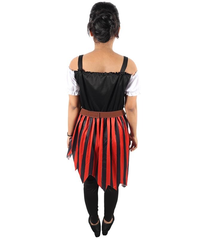 HPO Women Red and Black Costume High Seas Buccaneer Style Pirate Dress | Women’s Medieval Pirate Outfit with Lace-Up Bodice and Flowing Skirt