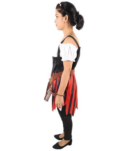 HPO Women Red and Black Costume High Seas Buccaneer Style Pirate Dress | Women’s Medieval Pirate Outfit with Lace-Up Bodice and Flowing Skirt