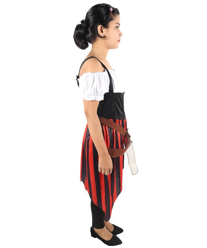 HPO Women Red and Black Costume High Seas Buccaneer Style Pirate Dress | Women’s Medieval Pirate Outfit with Lace-Up Bodice and Flowing Skirt