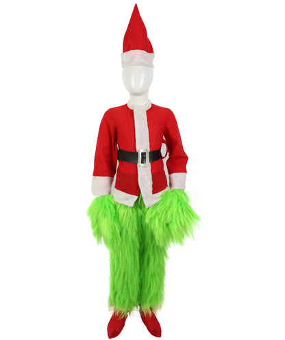 Teen Men’s Festive Furry Creature Multicolor Thief Christmas Costume Set with all accessories | Cosplay Hat and Beard | Flame-retardant Synthetic Fiber