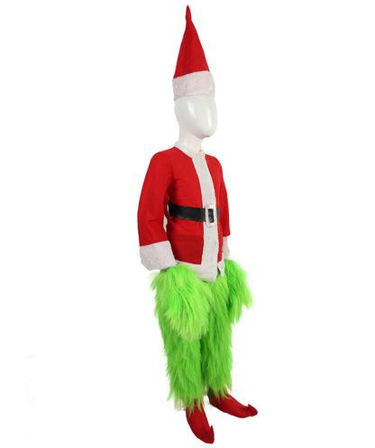Teen Men’s Festive Furry Creature Multicolor Thief Christmas Costume Set with all accessories | Cosplay Hat and Beard | Flame-retardant Synthetic Fiber