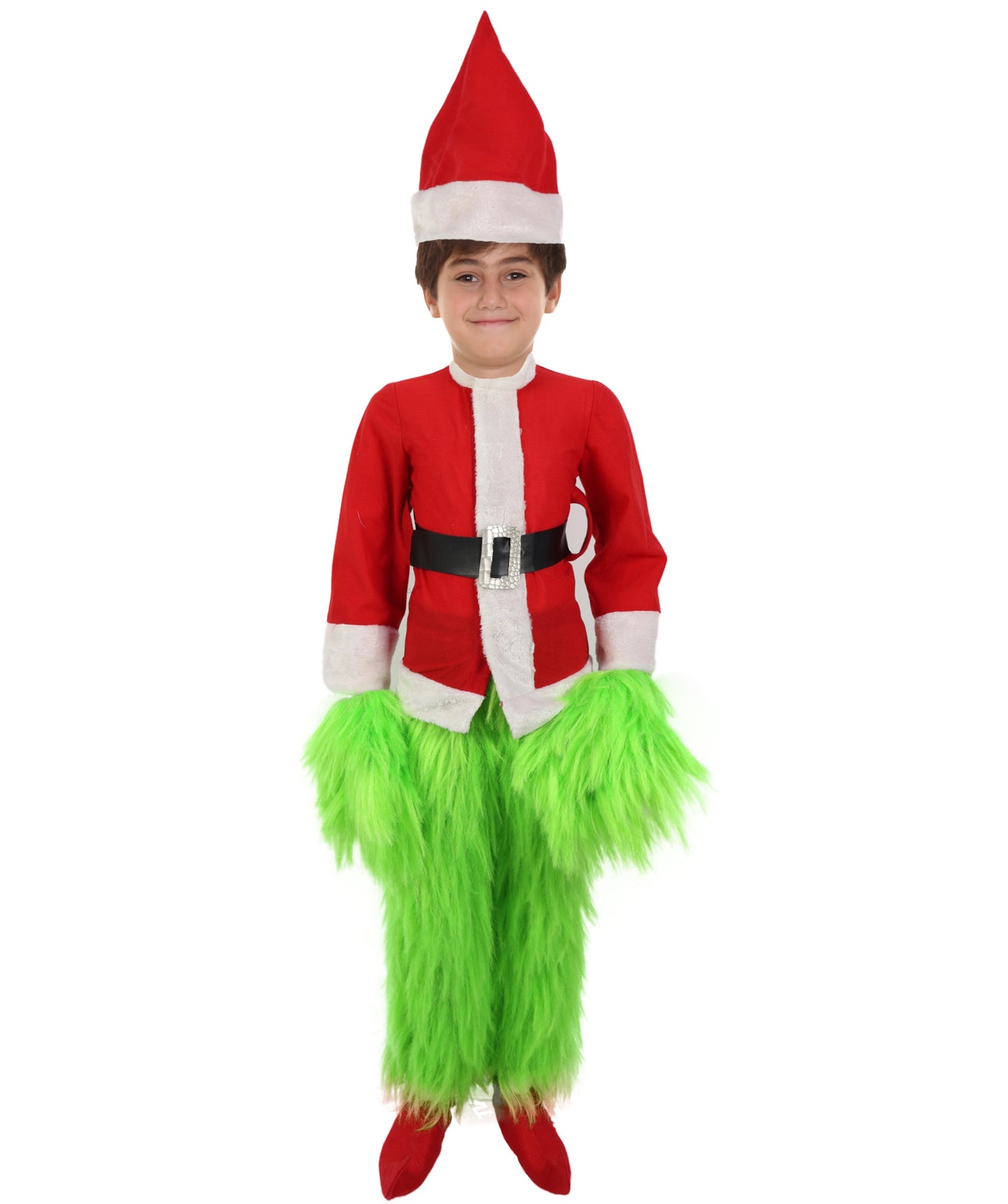Teen Men’s Festive Furry Creature Multicolor Thief Christmas Costume Set with all accessories | Cosplay Hat and Beard | Flame-retardant Synthetic Fiber