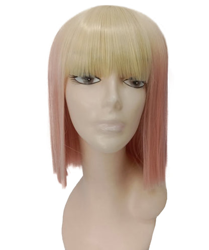 Women’s Straight Blonde and Pink Bob Wig | Shoulder Length Hairpiece with Standard Cap | Ideal for Halloween, Cosplay & Parties