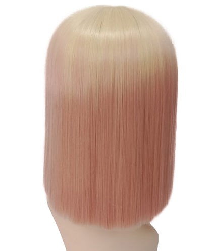 Women’s Straight Blonde and Pink Bob Wig | Shoulder Length Hairpiece with Standard Cap | Ideal for Halloween, Cosplay & Parties