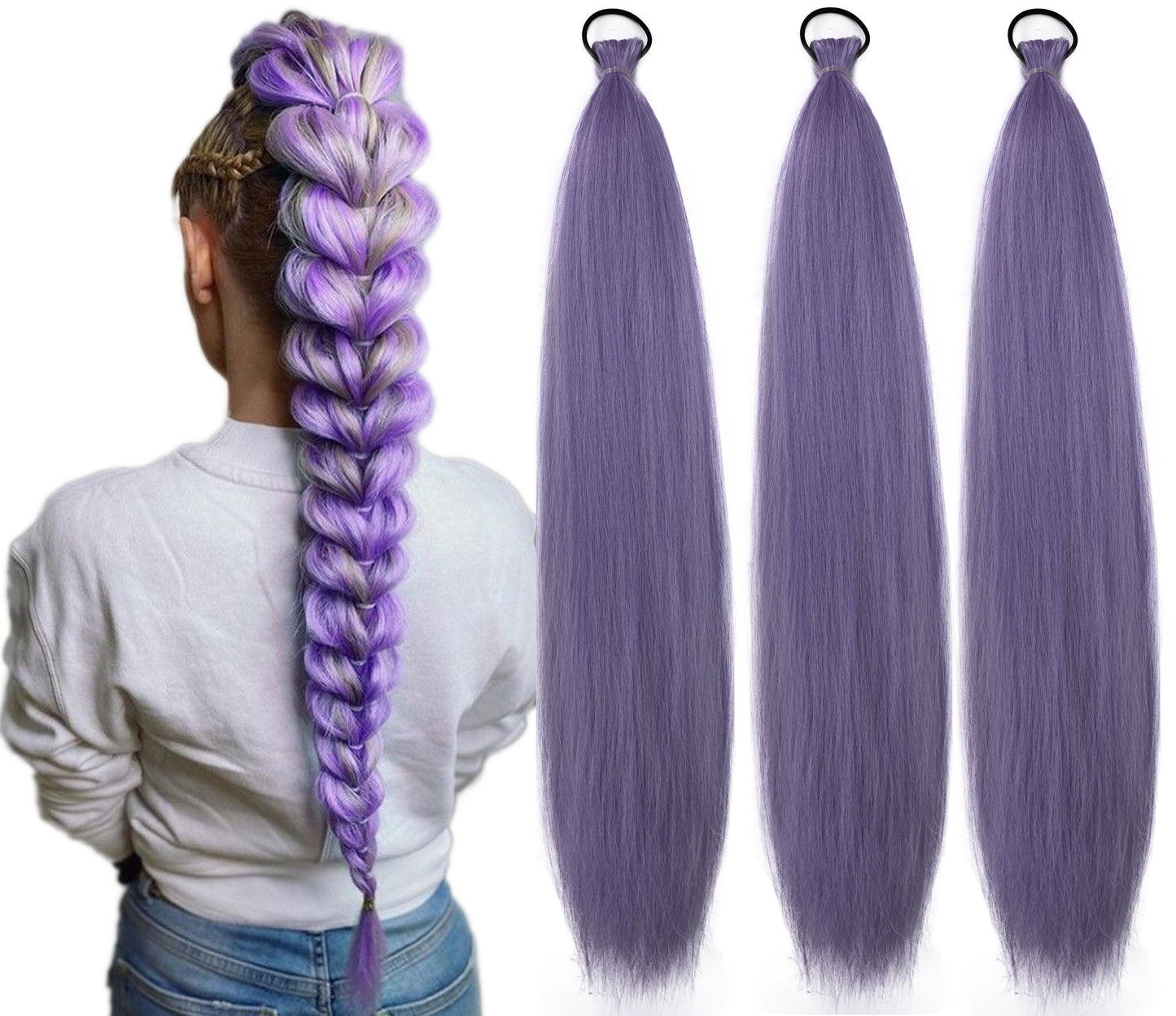 Women's Purple Fishtail hair extensions  | Long Synthetic Hairpiece with Straight Style |Halloween Cosplay Parties & Stage