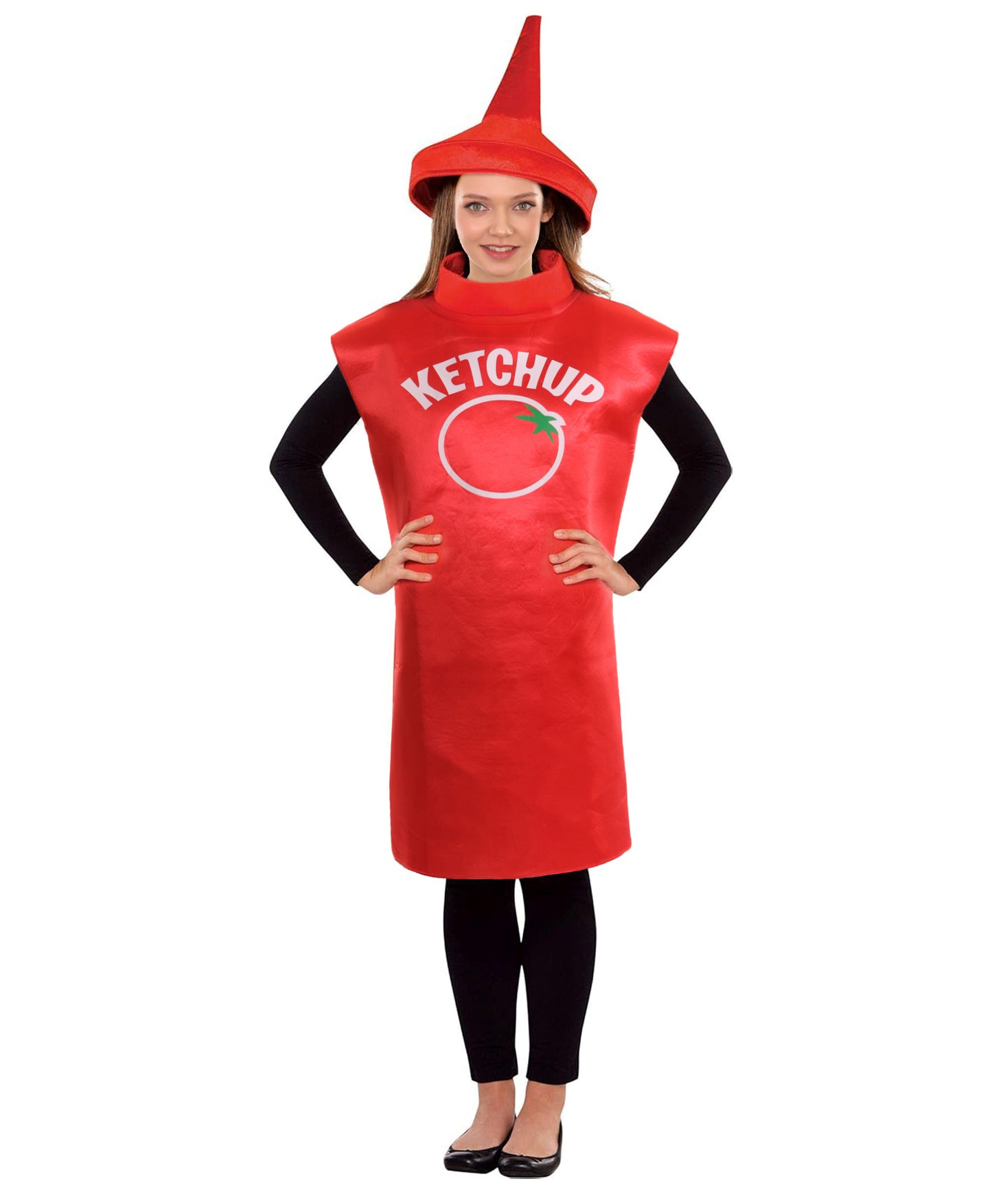 HPO Ketchup Red Costume | Red Bottle Tunic with Label Print | Funny Food-Themed Outfit for Halloween Parties Festivals Cosplay & Group Dress-Up