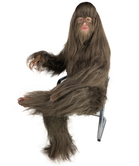 HPO Adult Extreme Hairy Person Costume, Mask and Bundle - Full-Body Hair Suit Extra-Long Ash Brown Costume Wig for Halloween, Cosplay & Parties