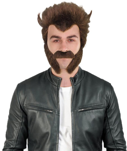 HPO Famous Movie Character Brown Wig and Beard Set | Flame-retardant Synthetic Fiber
