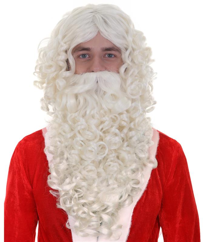 Professional Mens Santa Wigs And Full Beard Set | White Merry Christmas Wig | Premium Breathable Capless Cap