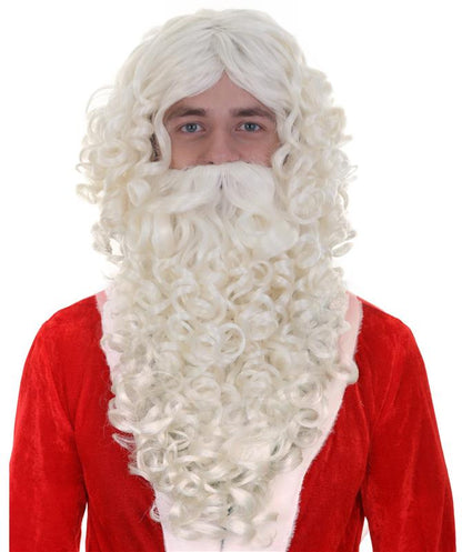 Professional Mens Santa Wigs And Full Beard Set | White Merry Christmas Wig | Premium Breathable Capless Cap