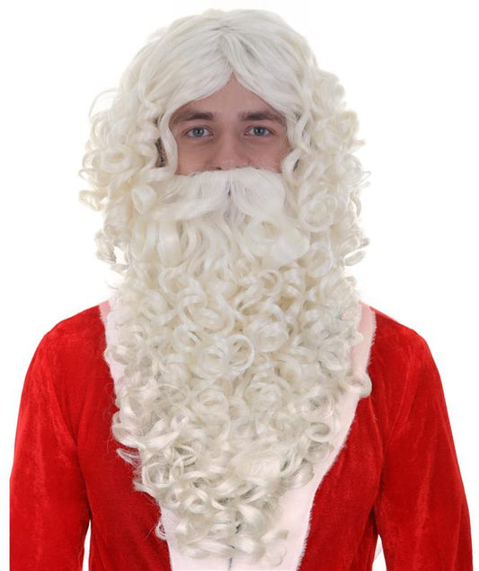 Professional Mens Santa Wigs And Full Beard Set | White Merry Christmas Wig | Premium Breathable Capless Cap